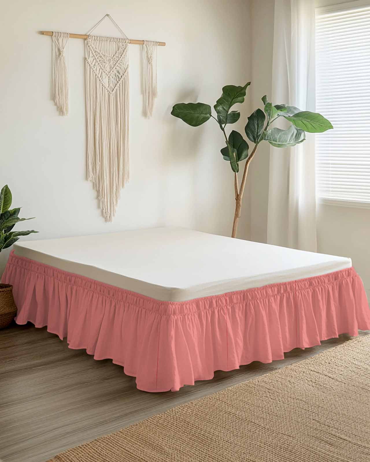 Peach Solid Bed Skirt Bed Skirts King Size 18 Inch Drop, Wrap Around Dust Ruffle&nbsp;Bedskirt with Adjustable Elastic Belt for Queen Size Beds