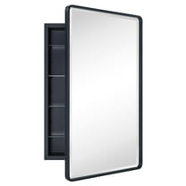 TEHOME Farmhouse Black Recessed Rectangle Bathroom Medicine Cabinet with Beveled Vanity Mirror for Wall