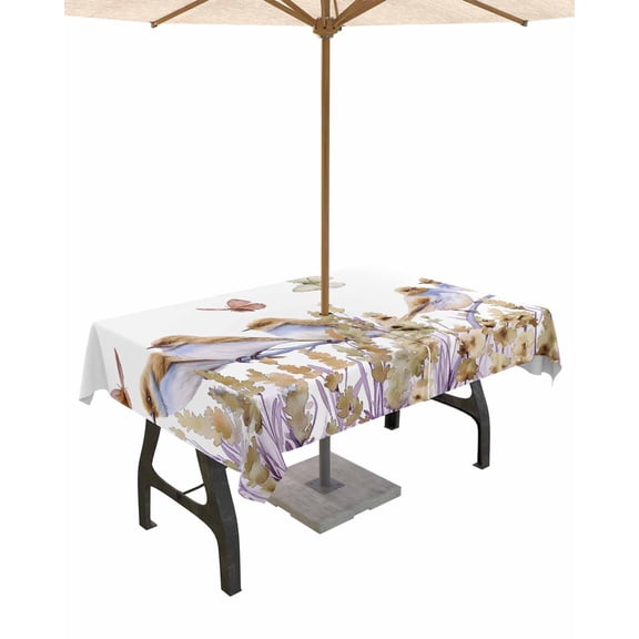 Fsddascl Orange Sage Green Spring Floral Outdoor Tablecloth - 54x80 Inch Rectangle Dining Table Cover, Watercolor Birds Butterfly Waterproof Outdoor Table Cloth with Umbrella Hole & Zipper for Patio