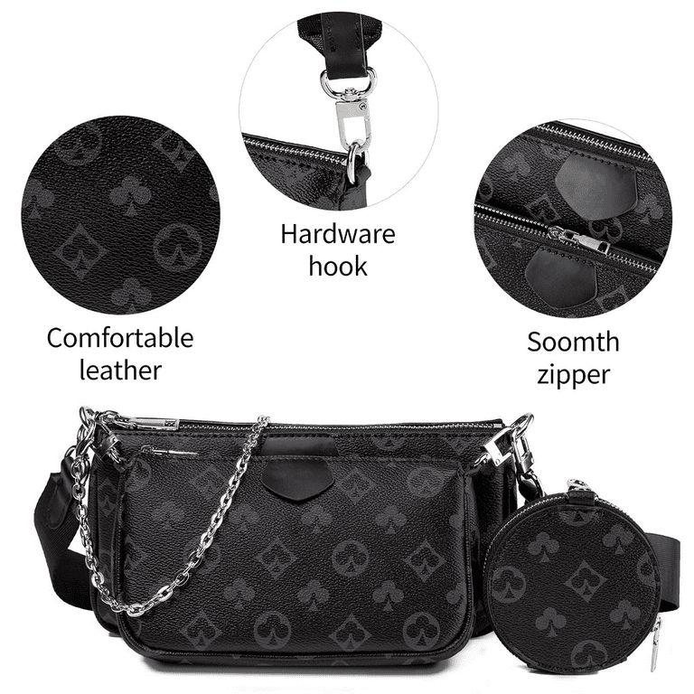 Sexy Dance Womens Checkered Tote Shoulder Bag,PU Vegan Leather Crossbody  Bags,Fashion Satchel Bags,Big Capacity Handbag With Coin Purse including 3  Size Bag 6 in 1 Set,Black Checkered 