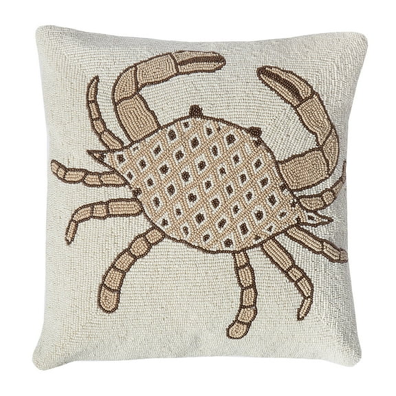 Handcrafted Beaded Crab Decorative Accent Throw Pillow, 16" x 16"