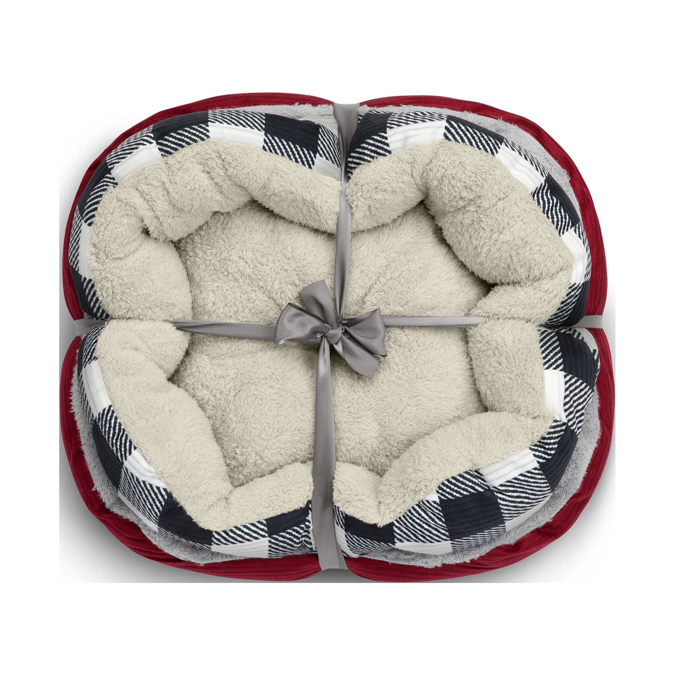 Vibrant Life Cuddler Small Cat / Dog Bed Gift Set, Red and Black/White Buffalo Plaid