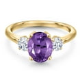 thumbnail image 3 of Gem Stone King 18K Yellow Gold Plated Silver Purple Amethyst and White Zirconia Engagement Ring for Women | 2.10 Cttw | Oval 9X7MM | Gemstone February Birthstone | Size 8, 3 of 6