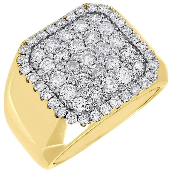 Diamond Pinky Ring Round Cut 10K Yellow Gold Square Mens Pave Band 2.35 Ct.