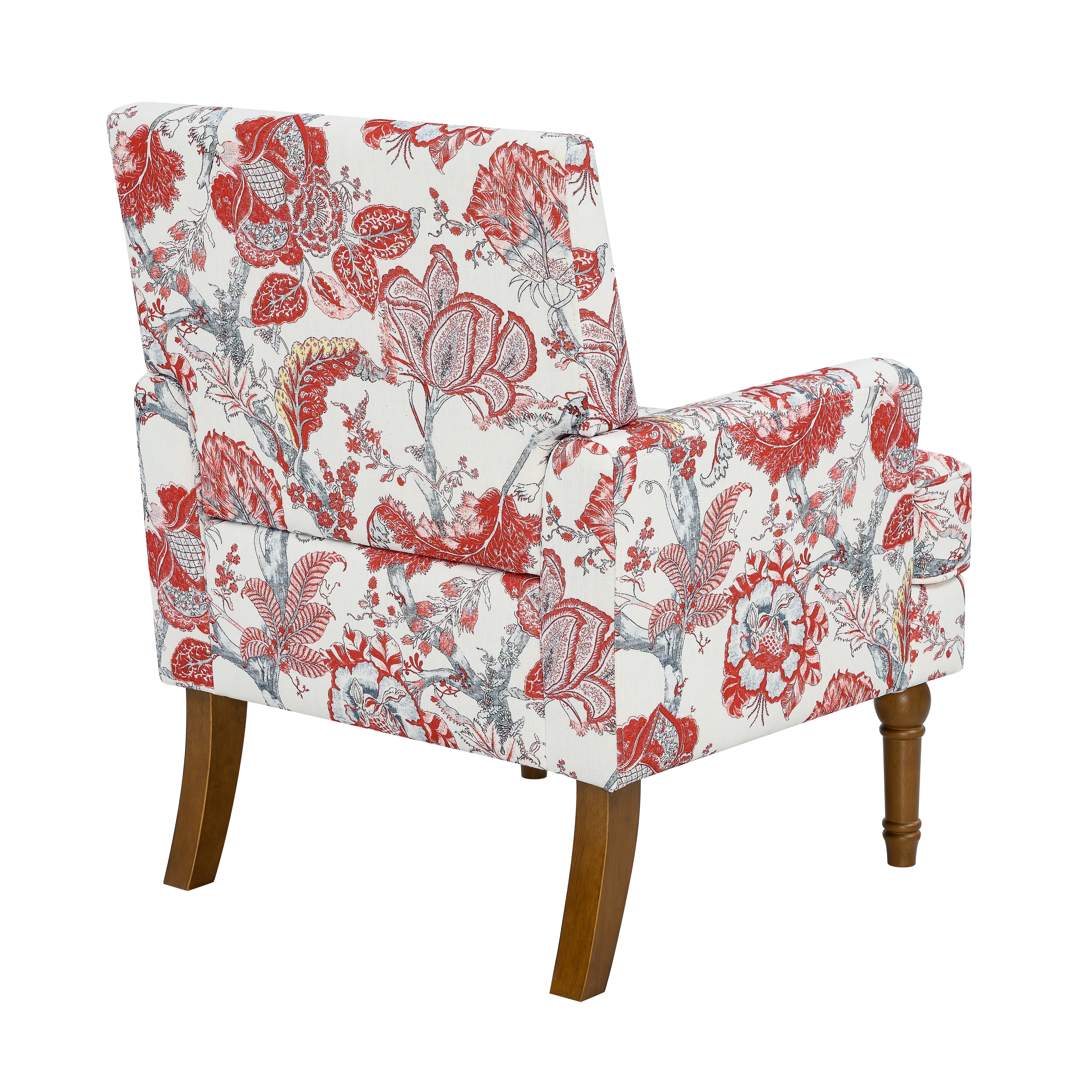 Aukfa Floral Accent Chair - Upholstered Armless Reading Chair with Nailhead Trim & Turned Wood Legs,Red