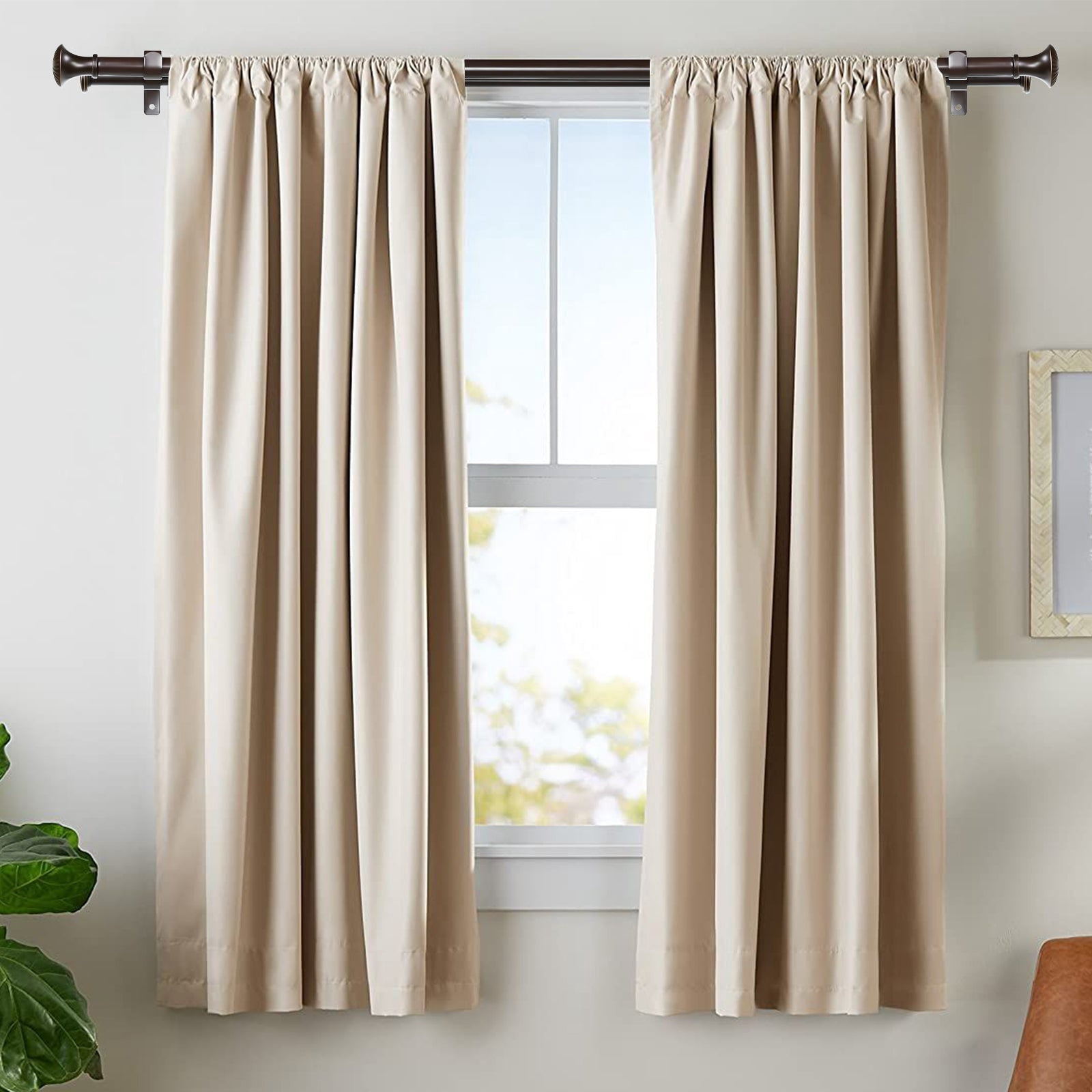 Ridicili 5/8" Telescoping Double Curtain Rods with Trumpet Finials, Bronze Gold, 84"-120", 5/8 Inches Front and 1/2 Inches Back Double Window Drapery Rod