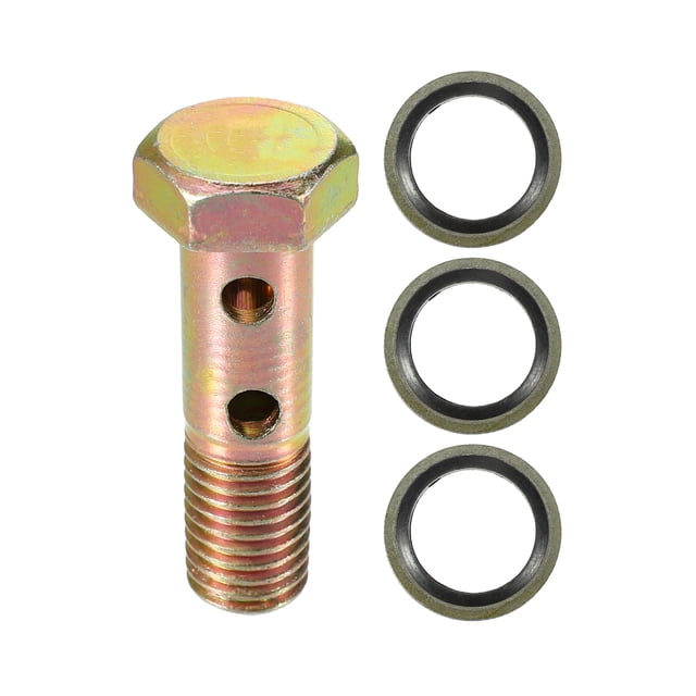 Unique Bargains 1 Set Car Double Banjo Bolt M12x1.5 Length 45mm Metric Thread Turbo Brake Line Fitting Adapter W/ Washer