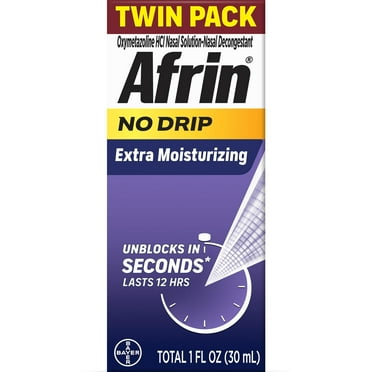 Afrin No Drip Extra Moisturizing Nasal Spray,12 Hour Congestion Relief, 15 mL, 2 Count