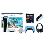 Sony Playstation 5 Disc Horizon Forbidden West Bundle with Extra Starlight Blue Controller, Black PULSE 3D Headset, Spider-Man: Miles Morales and Charging Station
