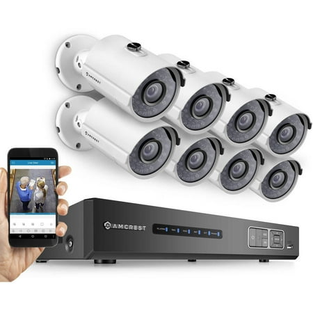 Amcrest Full HD 1080p 8-Channel Video Security System with Eight 1920TVL 2.1MP Weatherproof IP66 Bullet Cameras, 65' IR LED Night Vision, 3TB HDD, HD Over Analog/BNC and Smartphone View