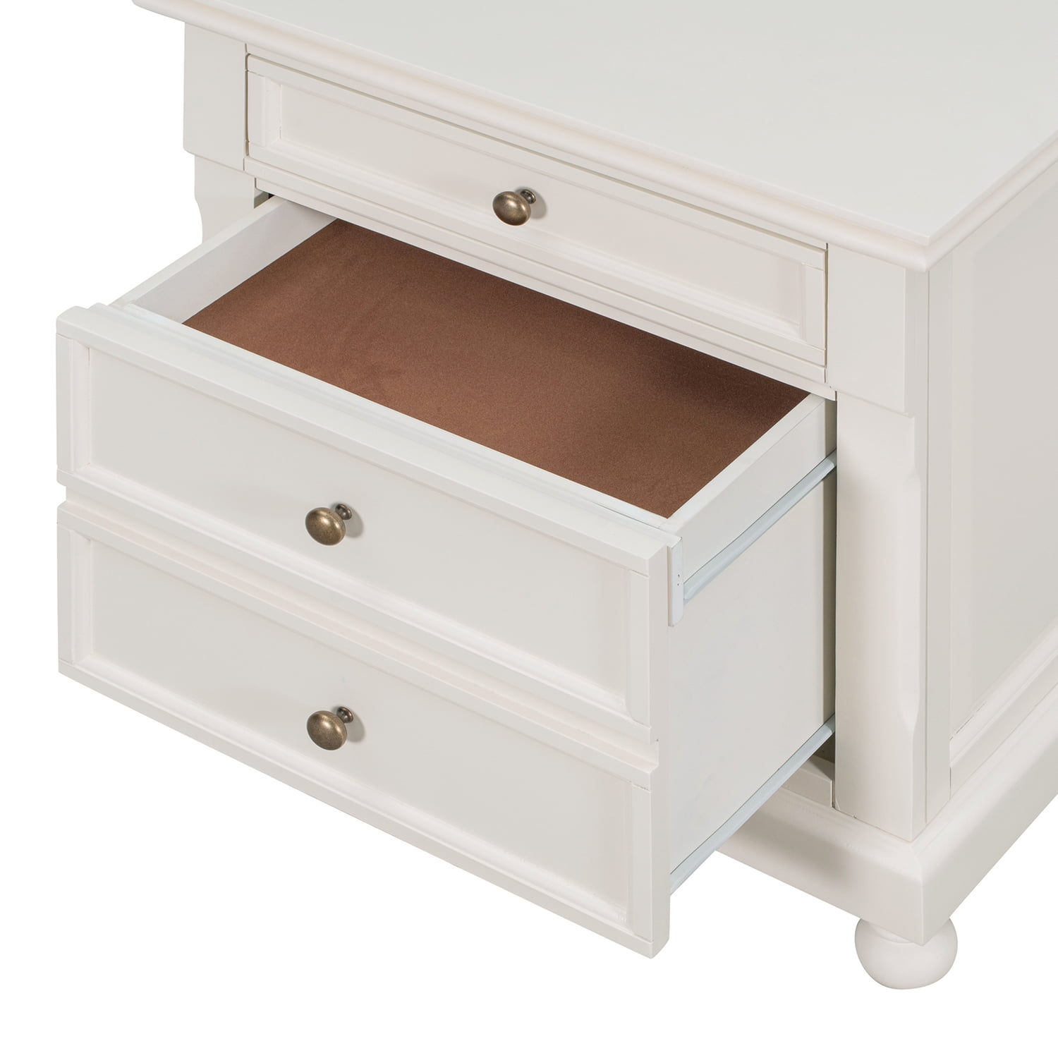Kadyn Modern 3 Drawers Nightstand, Storage End Table with Silver Metal Handle, Bedside Table for Living Room and Bedroom, Beige