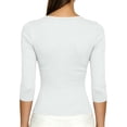 thumbnail image 5 of Women's 3/4 Sleeve Top Scoop Neck Ribbed Knit Slim Fit Casual Basic Undershirt Solid Color Layering Tee Tight Shirts for Women, 5 of 7