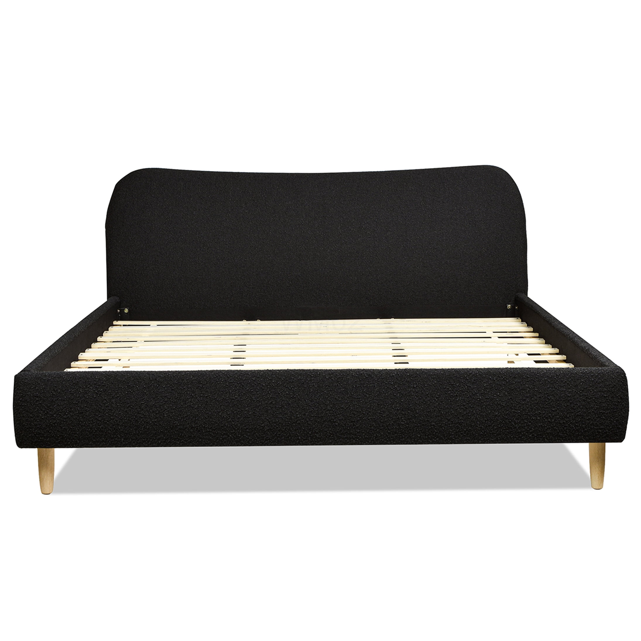 King Size Upholstered Platform Bed Frame with Curved Boucle Headboard, No Box Spring Required, Sturdy Wood Slat Support, Modern Bedroom Centerpiece