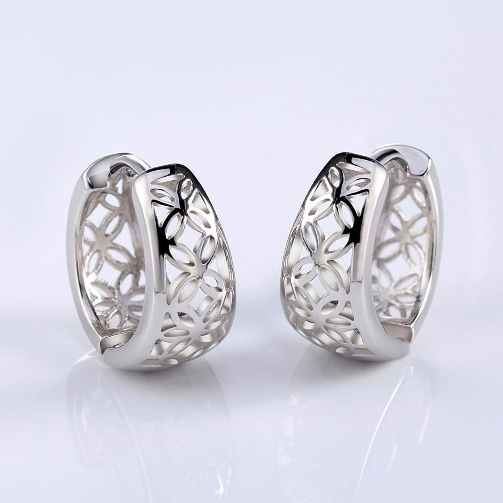 Filigree Wide Hoop Earrings for Women White Gold Plated Ginger Lyne Collection