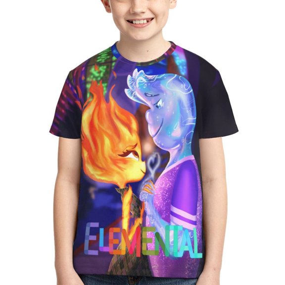 Kids 3D Graphic Water Fire Elementa T-Shirts, Novelty Shirts Crewneck Short Sleeve Tees for Youth Boys Girls