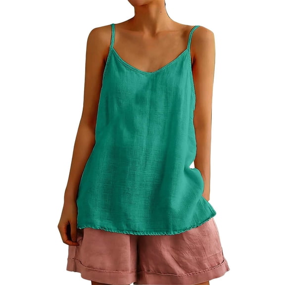 BILIKEYU Loose Fit Linen Tank Tops Women, Casual Sleeveless Cami Breathable Cotton Summer Shirts Flowy Beach Cruise Vacation Outfits, Blackish Green