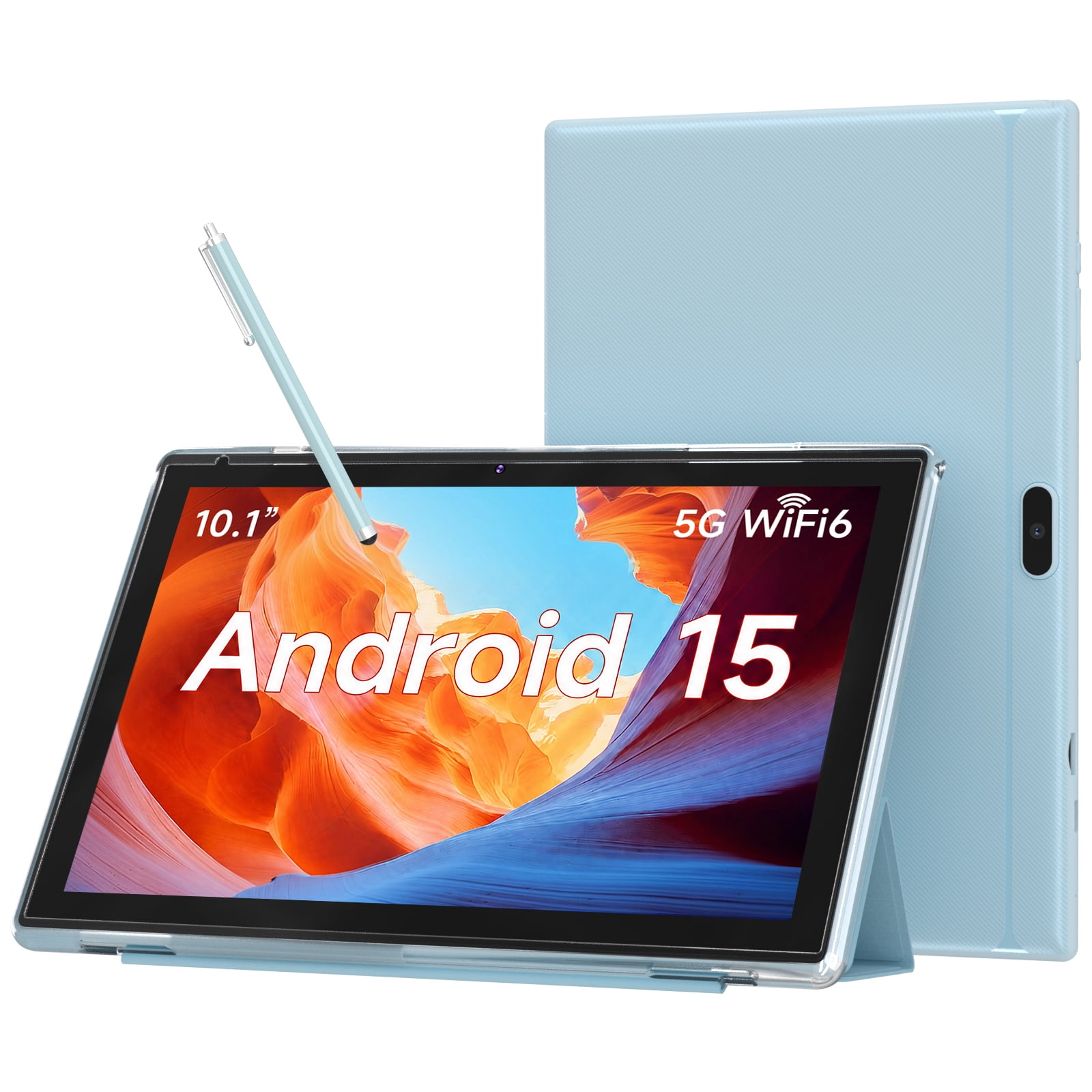 10.1 Inch Android 15 Tablet, 8GB RAM 32GB Storage, HD IPS Display, 5G WiFi 6 ,6000mAh Battery, Dual Camera for Video Call, Tab with Case & Stylus Pen for Work/Study tablet with case