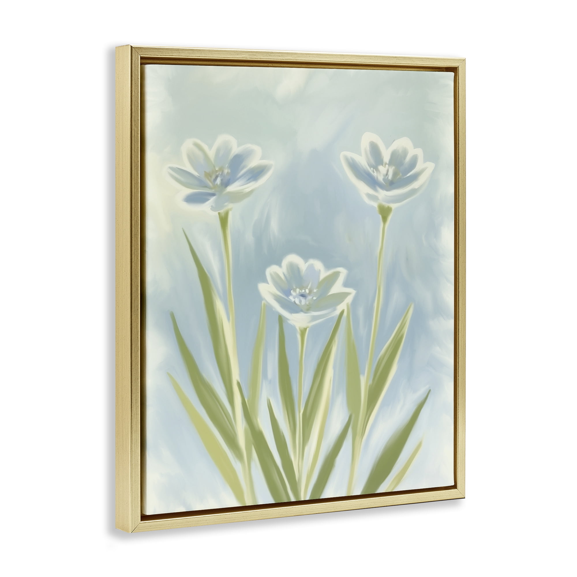 Stupell Industries Three Blue Petals Gold Framed Floater Canvas Wall Art, design by Kim Allen