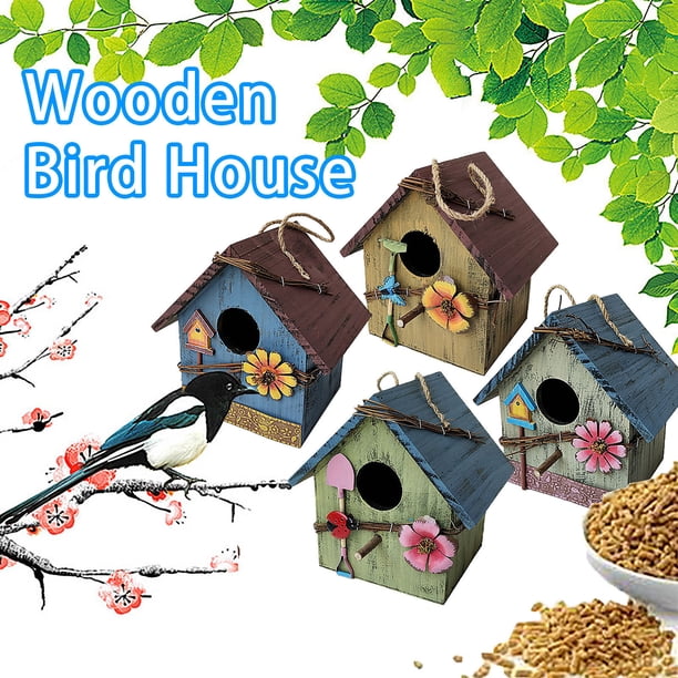 mfyjkho Comedero colgante de madera para pájaros, resistente a la lluvia y con ventilación, bandeja grande para semillas, no requiere montaje, ideal para balcones o patios (1 unidad)