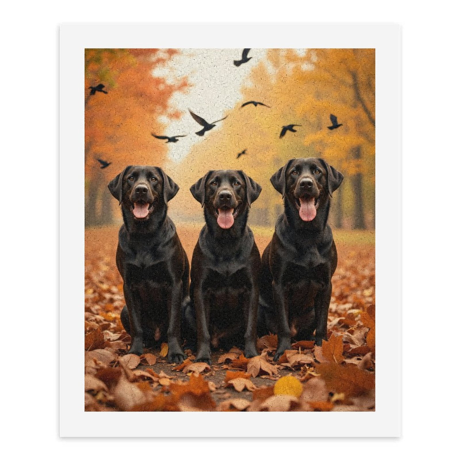 Paint By Numbers Kit for Adults Beginner - DIY Three Dogs Autumn Leaves Flock Birds Canvas Painting Kits for Adults, Frameless Paint By Number for Adults for Home Wall Decor 16x20 Inch