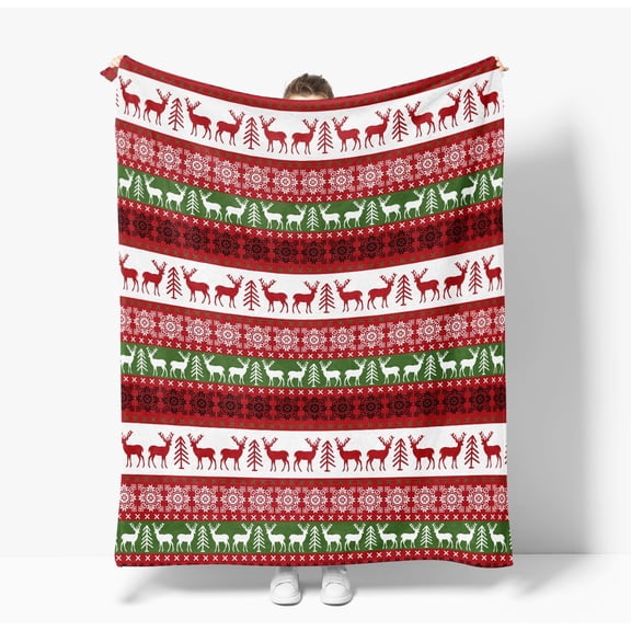 Christmas Flannel Blanket Throw, Red Reindeer Soft Fuzzy Plush Cozy Fleece Blankets for Couch Sofa Bed Lounging, Ideal Gifts for Kids Adults Wife Self, 50x60
