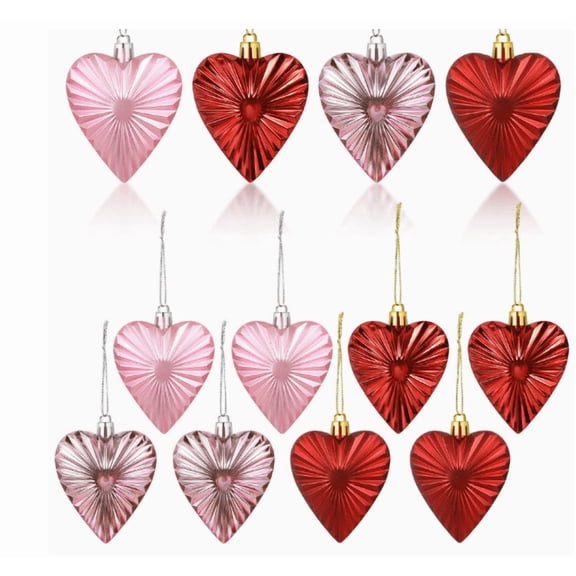 Gytml 8 PCS Valentine’S Day Heart Ornaments 4 Different Finishes Heart Shaped Hanging Ornaments For Valentine Wedding Mother'S Day Anniversary Party Decoration Red-13