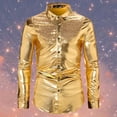 thumbnail image 2 of LIIPEE Men Shirts Fashion Glittering Sequins Long Sleeve Lapel Button Down Shirt Male Classic Fit Comfortable Breathable Soft Party Dance Shirts,Gold,S, 2 of 6