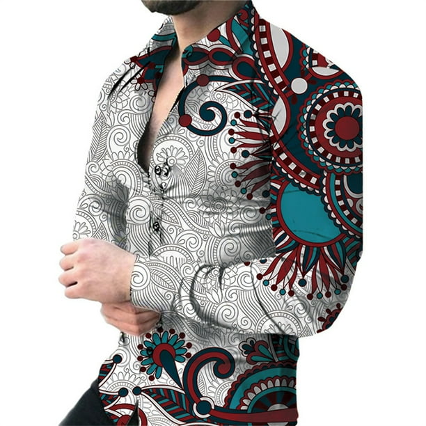 Camisas de primavera para hombre camisa de moda vintage con estampado 3D de calle para hombre camisa floral de manga larga ropa tops con solapa y botón