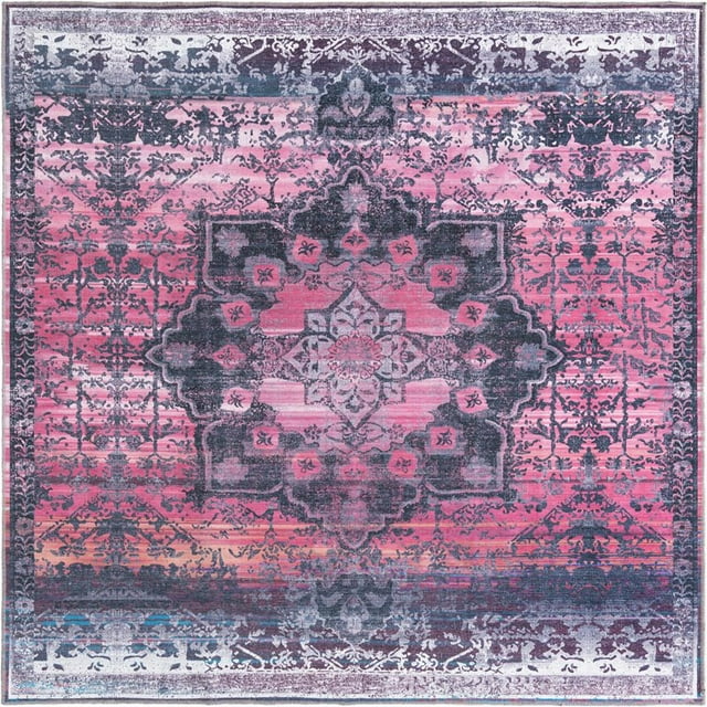 Unique Loom Renaissance Medallion Rug 7' 3 x 7' 3 Square Rose/Black