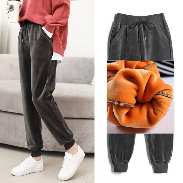 Pantalones cálidos de terciopelo dorado grueso con forro de terciopelo para mujer, pantalones harén casuales sueltos de terciopelo de doble cara para pareja
