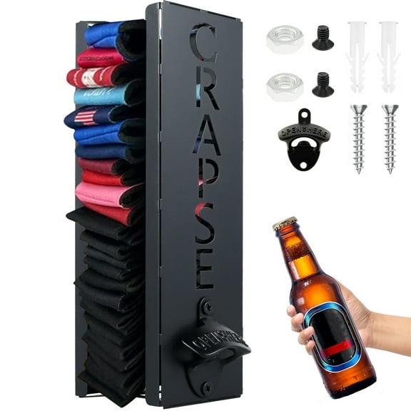 Can Cooler Holder with Bottle Opener 11.8×3.9×3.9 Inch Cooler Dispenser Wall Mounted Can Cooler Rack with 2 Holes Rustproof Can Cooler Holders and Can Opener for Home