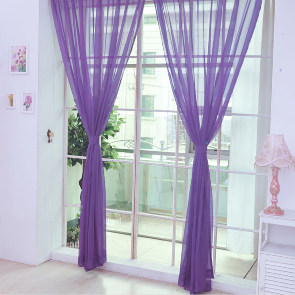 Pure Color Tulle Door Window Curtain Drape Panel Sheer Scarf Valances Washable