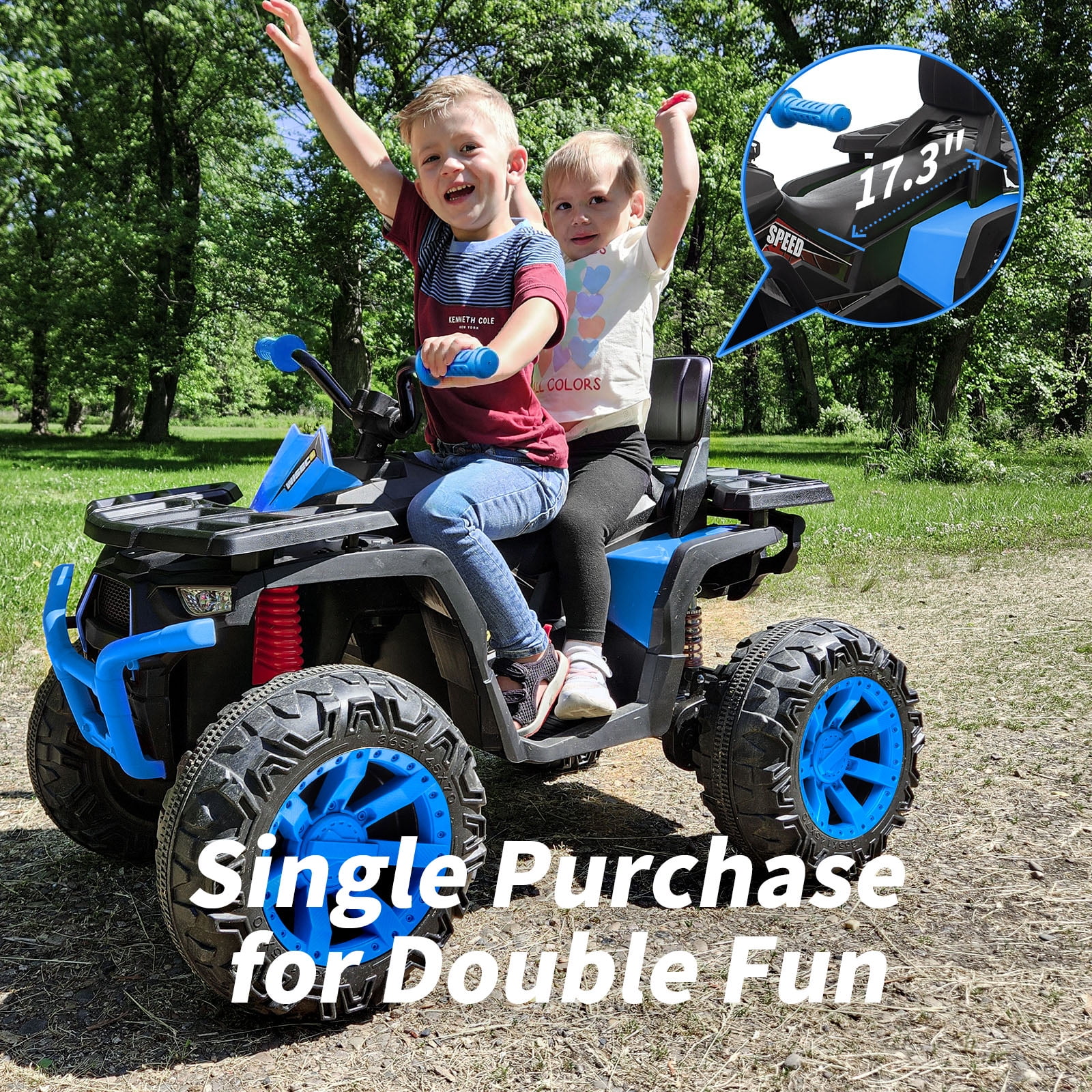 Hikiddo Kids ATV 4-Wheeler, 24 Volt 4WD Ride On Toys for Big Kids w/ 2 Seater, 4x200W Motor, 5.6Mph Max Speed -Blue