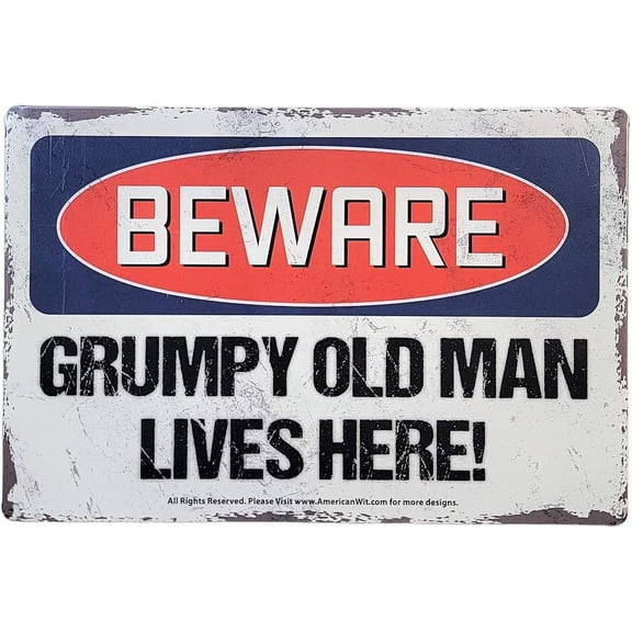 Retro Metal Tin Sign Beware Grumpy Old Man Lives Here 8 x 12 Inch Vintage Rustic Wall Decor