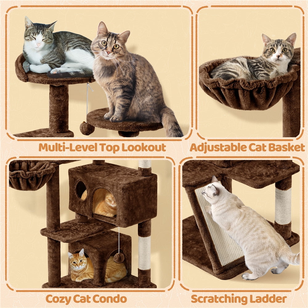 Yaheetech 57.5''H Cat Tree Tower Cat Tree with 2 Condos, Scratching Posts, Ramp, Brown