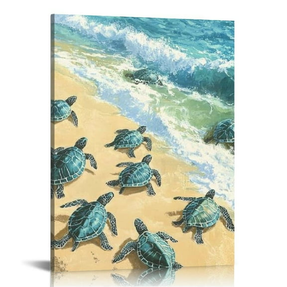 Fenyluxe Canvas Wall Art Turtles Beach Ocean Decor for Home 12x16in