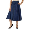 thumbnail image 6 of Bimba Navy Blue High Waist Denim Skirt a-line Smocked Waist Designer Chic Skirts, 6 of 9