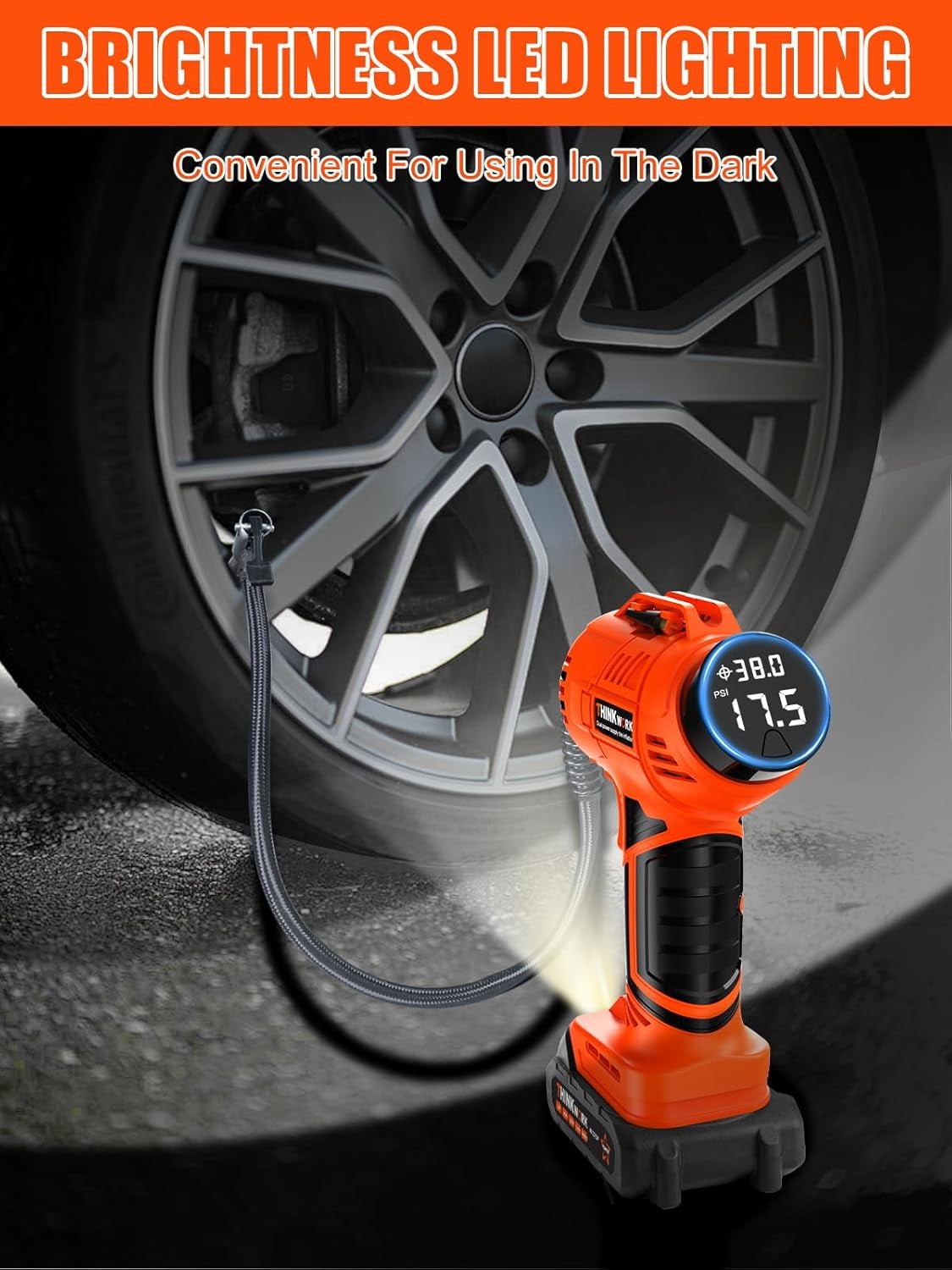 Thinkwork Cordless 20V Rechargeable, 150 PSI Tire Inflator - Orange