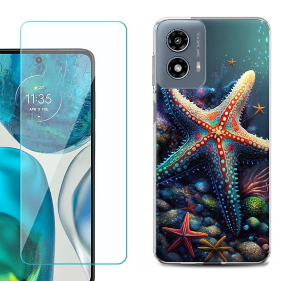 Phone Case for Motorola Moto G 5G 2024, with Tempered Glass Screen Protector, by OneToughShield - Starfish
