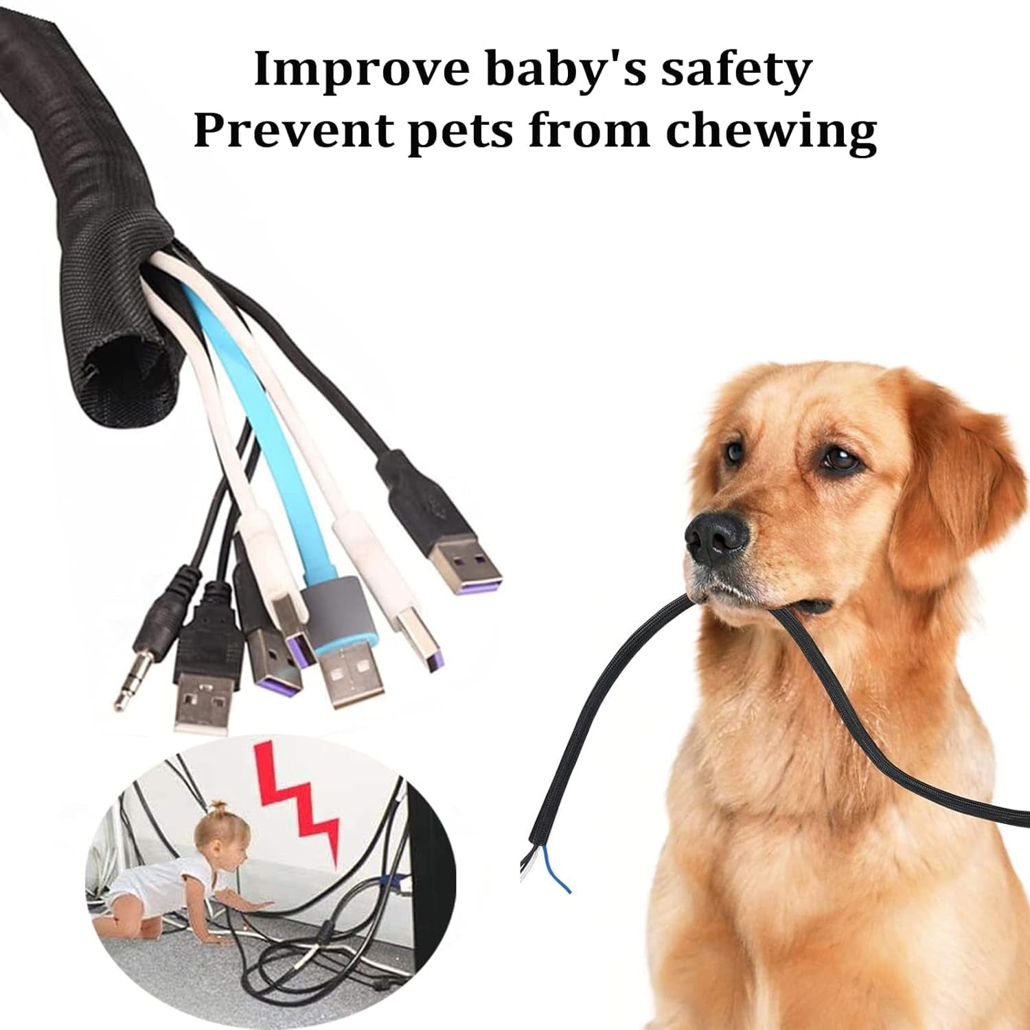 Black Braided Cable Management Sleeves Wire Loom Tubing Cord Protector Self-Wrapping