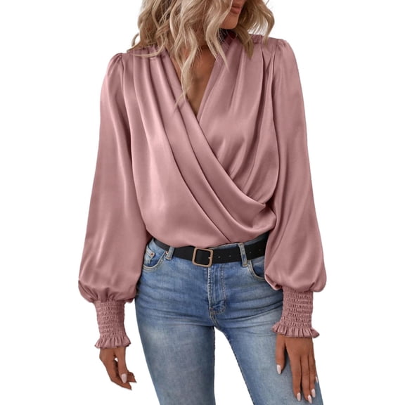 yunLCZ Women's Button Down Shirt Women's Elegant Women's V Neck With Great Sleeves Temperament Worker Women's Solid Color Shirt