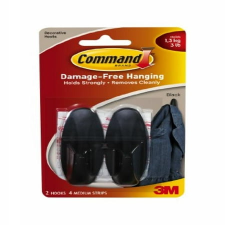 Command Designer Hooks, Medium, Black, 2-Hooks (17081BLK-ES)