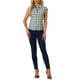 thumbnail image 2 of Camisa de botones de cuadros con cuello puntiagudo y mangas cortas para mujer INSPIRE CHIC en verde y blanco, 2 of 6