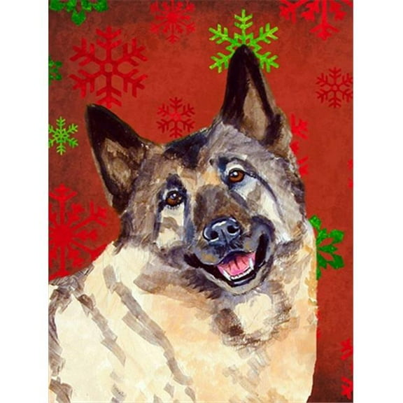 11 x 15 In. Norwegian Elkhound Red And Green Snowflakes Holiday Christmas Flag, Garden Size