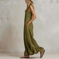thumbnail image 4 of Sahpxhe Jumpsuits for Women Dressy Cotton Square Neck Ruffle Wide Leg Overalls Jumpers Summer Casual Trendy Rompers with Pockets Army Green S, 4 of 6