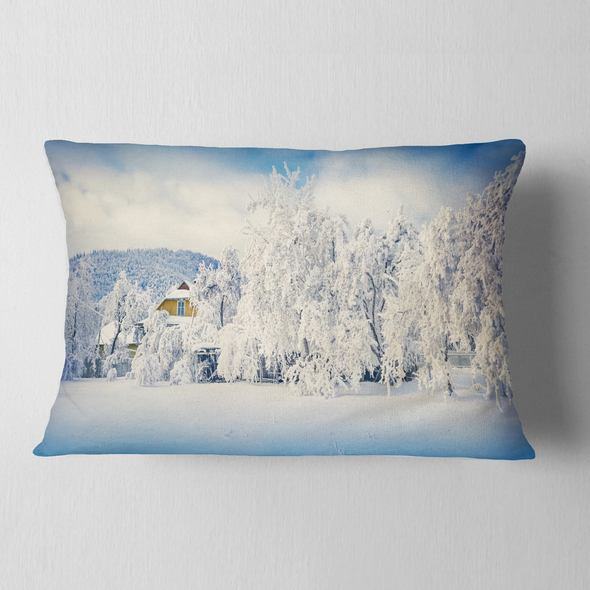Designart White Winter Mountain Landscape - Photography Throw Pillow - 12x20