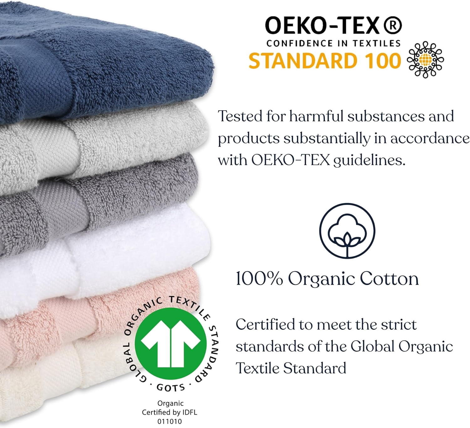 Delara Organic Cotton Bath Towel Pack of 4, GOTS & OEKO-TEX Certified, Premium Hotel Quality Towels, 650 GSM, Soft, Quick Dry & Ultra-Absorbent