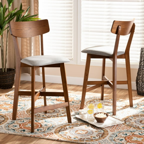 Baxton Studio Cameron Modern and Contemporary Transitional Grey Fabric Upholstered and Walnut Brown Finished Wood 2-Piece Counter Stool Set
