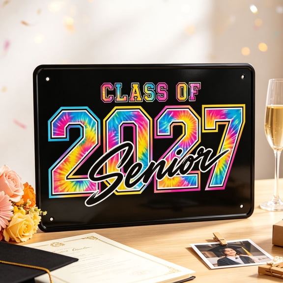 Senior 2027 Tin Sign, Class Of 2027 Last First Day Graduation Photo Prop Metal Wall Decor With Vintage Design, For Bedroom Dorm Room Senior Celebration Party Decoration