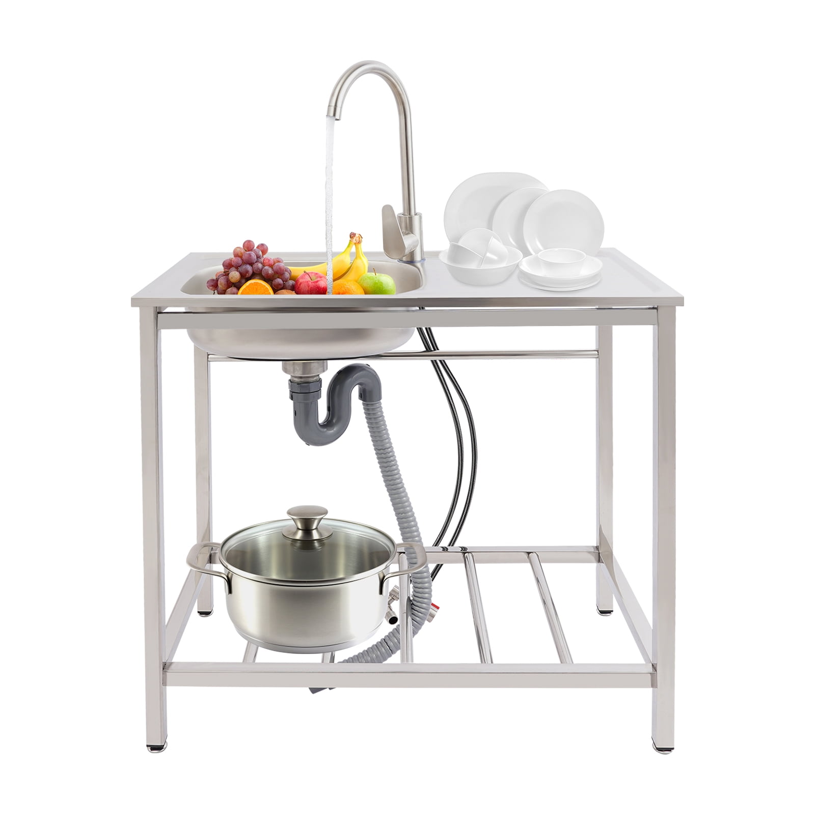 Freestanding Modern Stainless Steel Kitchen Sink with Faucet 35x32cm Basin 40kg Capacity Silver Utility Sink